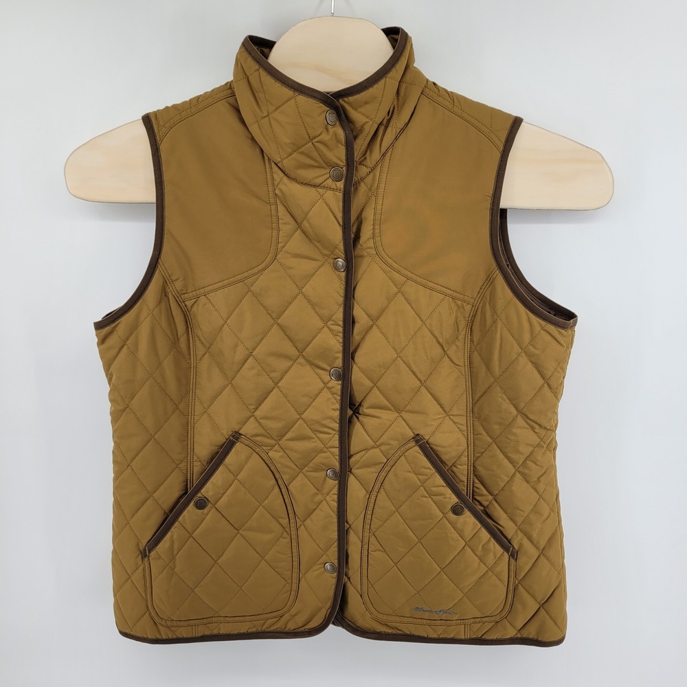 Eddie Bauer Sport Shop Quilted Vest‎ Womens TXL Brown Snap Front Pockets